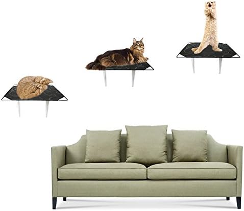 Singyep 3 piece set Small Cat Step Cloud Shelves Board Wall Mounted Kitten Climber Wall Tree toys for Climbing ,Jumping ,Sleeping in Black .