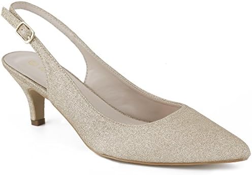 GreatonuWomen's Slingback Kitten Heel Pointed Toe Dress Pumps Shoes