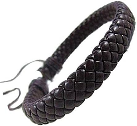 Linuo Men's Womens Braided Leather Rope Woven Wrap Surfer Cuff Bracelet (Brown)
