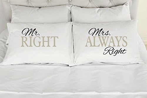 Michell63Bentham Set of 2 Mr. Right Mrs. Always Right Couple Pillowcases White Cotton Pillow Cases with Zipper,Wedding Pillowcase,Anniversary,Valentines,Bridal Shower Gift