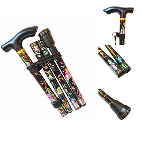 iSeventy9 Adjustable Folding Walking Stick with Elegant Design Unisex's Walking Cane-Black Floral