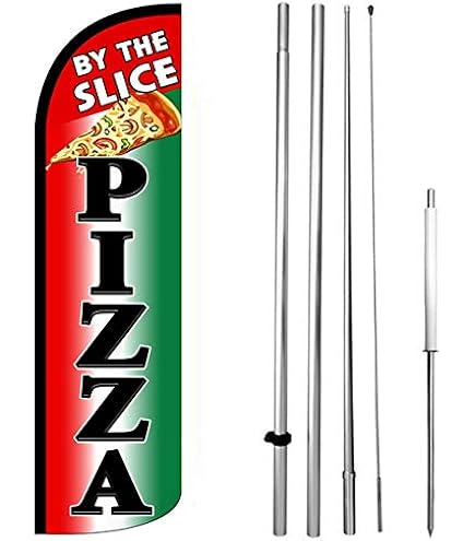 "Pizza By The Slice" Windless Swooper Flag Kit - 15ft Feather Banner Sign