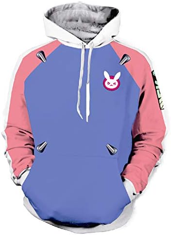 XYQB Men's Hoodies Overwatch D.Va 3D Printed Drawstring Hoodies Front Pocket Cool Long Sleeve Loose Fit Hoodies