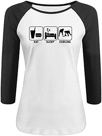 Women's Eat Sleep Curling 3/4 Sleeve Raglan Baseball T Shirt