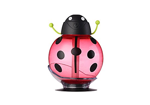 HF morning Beetle Mini Humidifier USB Portable Cool Mist Humidifier Car Whisper-quiet Air Purifier Night Light 6 hours Automatically Shut Off Ultrasonic Humidifier (82×82×117mm, Red)