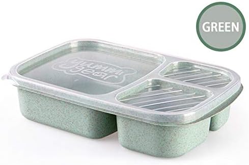 PAPWOO Divided Food Storage Containers Reusable 3 Compartments Plastic Divided Food Storage Container Boxes For Kids & Adults Microwave Dishwasher Freezer Safe Lunch Box Meal Prep Container (Green)