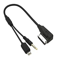 TURN RAISE AMI Music Interface to 3.5mm Jack Audio Aux MP3 Adapter Cable for Audi A3/A4/A5/A6/A8/Q5/Q7R8/TT, Jetta GTI GLI for iPhone 5, 5S, 5C, 6, 6 Plus iPad 4/Air1 2/Mini 1 2 3 iPod Touch 5G/7G