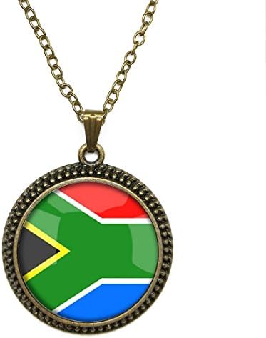 Fashion Necklace Pendant Jewelry The Republic of South Africa National Flag 4 Base Colors Selection Glass Dome Cabochon Steampunk Bronze Necklace