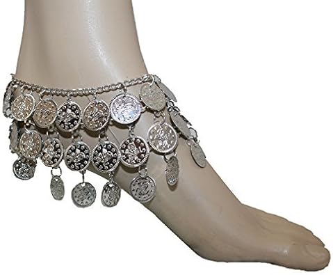 Amazon Com Mojeska Silver Coin Belly Dance 3 Row Anklet Gold Adjustable Jewelry