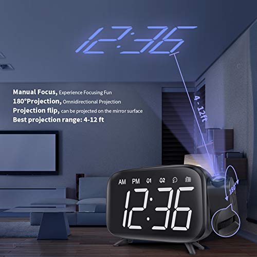 ELEHOT Projection Alarm Clock Large Digital Light and LED Display USB Port for Charging with FM Radio Alarm&Snooze