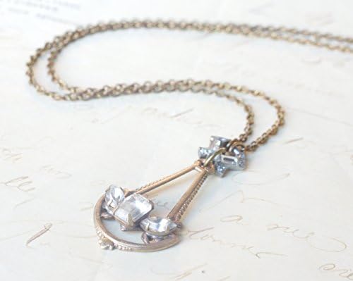 Crystal bridal necklace vintage brass Edwardian Victorian titanic bronze rhinestone jewel elegant wedding necklace jewelry