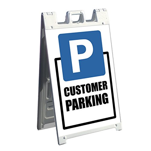 Signicade A Frame Business Sign and 2 Pre Printed Graphics 7 Customer Parking Sign Images for The Front and Back of Sidewalk Signage