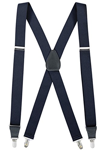 Mens Elastic X-back Adjustable Clip-on Suspenders With Leather Trim - Navy (Regular, 46" Long)