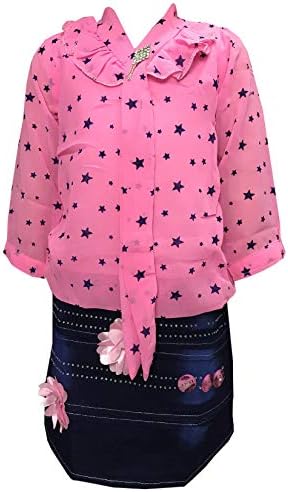 ALL ABOUT PINKS Girl's Net Denim Skirt and Top