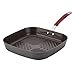 Rachael Ray Cucina Hard-Anodized Nonstick 11-Inch Deep Square Grill Pan, Gray with Cranberry Red Handle - 87632