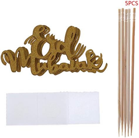 HoHome 5pcs Muslim Islam Eid Mubarak Cake Topper, Wedding Baby Shower Birthday Party Ramadan Decor Cupcake Picks Baking