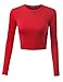 Doublju Basic Long Sleeve Crop Top for Women with Plus Size RED Medium