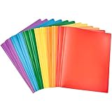 AmazonBasics Heavy Duty Plastic Folders with 2 Pockets for Letter Size Paper, Pack of 12
