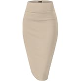 Hybrid & Company Women's Premium Nylon Ponte Stretch High Waist Pencil Suit Skirt Below Knee