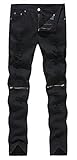 NITAGUT Men's Skinny Ripped Destroyed Slim Straight Fit Zipper Jeans With Holes (US 38, Black)