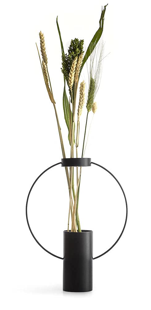 Sagaform Moon Vase, Large, Black, Powder-Coated Metal, Practical Vase for Long Flowers, Boho Decorative Vase, Design by Pascal Charmolu