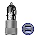 MMOBIEL Car Charger Brushed Aluminum Incl Bright Blue LED Light 2X USB Port 2.1A and 1.0A IQ Technology 5V Output