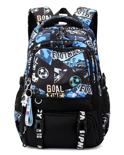 Tanou Teenage Boy Backpack, Football School Backpacks for Kids | 12+ years, Large Backpack for College and High School in Nylon, Black/Blue