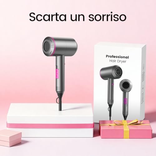 Asciugacapelli agli ioni di litio, 1500 W, motore AC, ad asciugatura rapida, asciugacapelli professionale con 2 velocità e 3 impostazioni di calore, pulsante aria fredda, regali per le donne