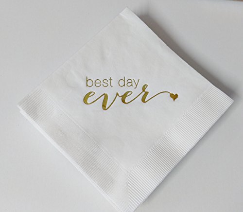 Gold Party Napkins Best Day Ever Cocktail Paper Party Dessert Beverage Napkins Bulk for Bridal Shower Occasions Wedding Anniversary Engagement Holiday Supplies - Thumbnail 3
