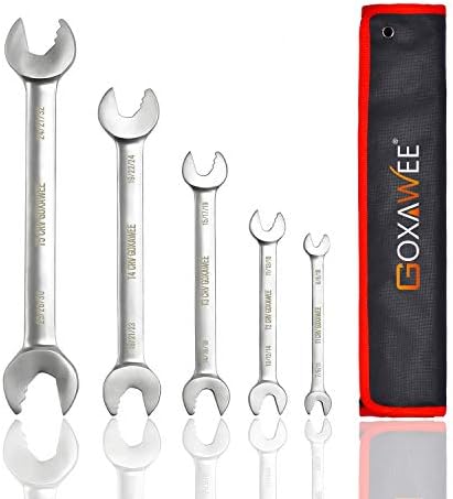 Ratchet Wrench Set 6mm-32mm, GOXAWEE 6 in 1 Combination Wrenches Multipurpose CRV Double Open-End Wrench Roll Home Hand Tool with Bag - 5Pcs Metric Size