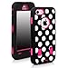 iPhone 5C Case, E LV iPhone 5C case - heavy Duty Rugged Dual Layer Hybrid Armor Defender Case Cover for iPhone 5C with 1 Screen Protector, 1 Black Stylus and 1 Microfiber - Polka Dot Hot Pink