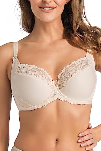 Teyli Reggiseno Contenitivi Morbidi per Donna – Reggiseni Taglie Forti con Finitura in Pizzo – Reggiseni Minimizer Riducenti Beige 4I