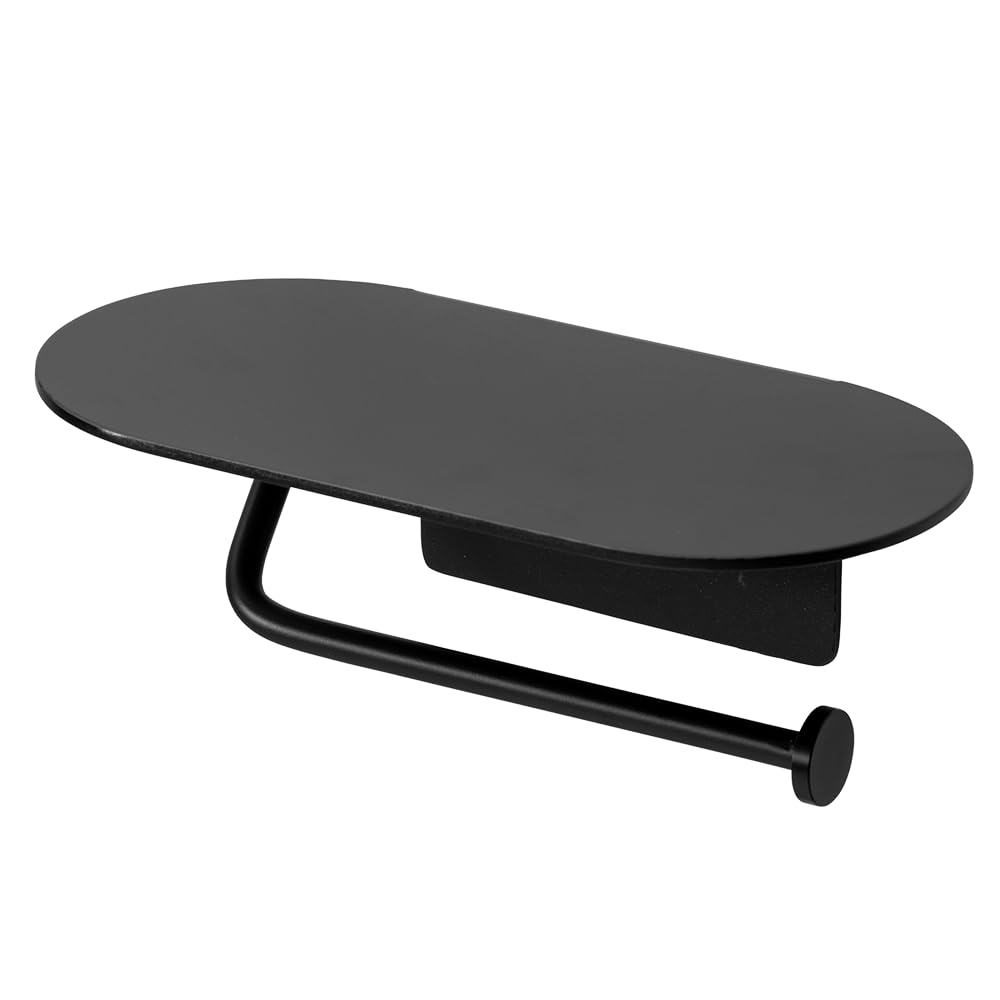 Croydex Telesto Wall Mounted Toilet Roll Holder with Shelf - Black Matt Bathroom Storage Solution, Ideal for Hospitality & Residential, Easy Install, Aluminium & ABS, Fixings Included