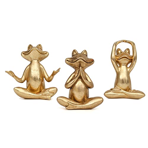 Goldene Frosch-Figuren, Yoga-Dekoration, 9,4 cm, 3 Stück, Frosch, Yoga-Statuen für modernes Wohnzimmer, Schreibtisch, Tisch, Zuhause, Büro, Bücherregal, Regale, Skulpturen, Dekoration, Geschenke für