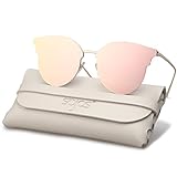 SojoS Fashion Oversized Cateye Sunglasses for Women Flat Mirrored Lens SJ1055 (1055SC2 Gold Frame/Pink Mirrored Lens, 55)