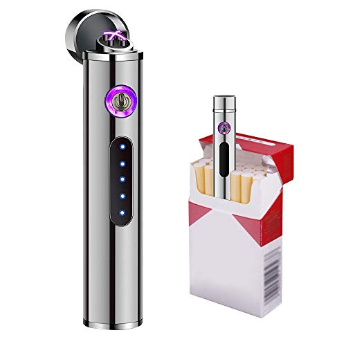 Dibikou Electronic Plasma Lighter Flameless USB Rechargeable Lighter Windproof Plasma Dual Arc Lighter with Battery Indicator Lighter for Hiking Camping