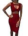 ALLEGRACE Women Sexy Stretch Bodycon Mid Bandage Party Dress Wine Red L
