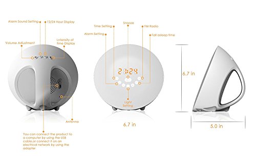Sunrise Alarm Clock, Wake Up Light with 6 Nature Sounds, FM Radio, Color Light, Bedside Sunrise Simulator (White) - Thumbnail 6