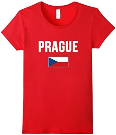Womens Prague Czech Republic T-shirt City Flag Tee Souvenir Travel Small Red
