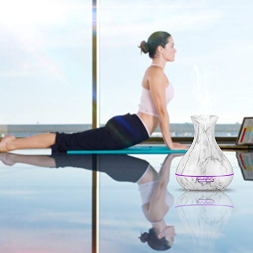 OliveTech Essential Oil Diffuser,400ml Ultrasonic Aroma Humidifier,Free Cleaning Kit,7 Color LED Lights,Auto Shut Off - White Marble - Thumbnail 7