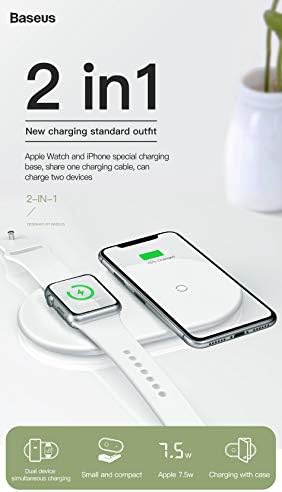 CABLESETC Baseus Smart 2 in 1 Wireless Charger Airpower Pad Compatible for Apple Watch 1 2 3 4 & Qi Enabled iPhone Xs Max XR X 8 Plus Galaxy S10 S9 S8 Plus Note 8 9 Pixel 3 XL