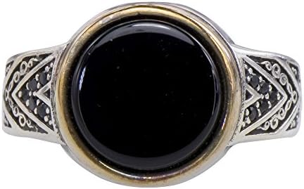 Men's Turkish Falling Natural Black Onyx Chalcedony Statement Ring 925 Silver Size 10