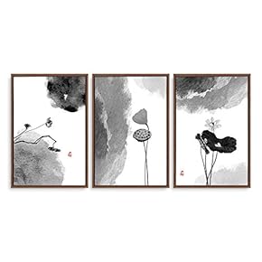 Framed Home Artwork Lotus for Living Room Bedroom x3 Panels
