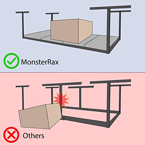 MonsterRax 4x8 Overhead Rack - 600 LB Capacity Adjustable Ceiling Mounted Rack (Hammertone, 24"-48") - Thumbnail 3