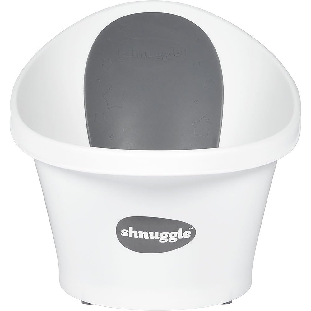 Shnuggle Baby Bath with Plug, White with Grey Backrest with Stars