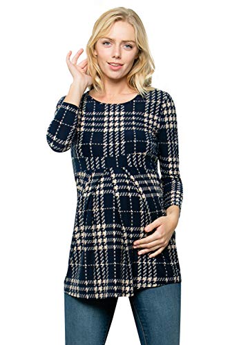My Bump Women's 3/4 Slv Front Pleated Maternity Top(Made in USA)