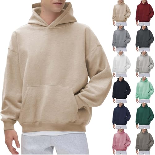 Mens Hoodies Long Sleeve Solid Colour Collar Pullovers for Men UK Fleece Hoodie Men Warm and Comfortable Fashion Sweater Casual Hoody Top Mens Sweatshirts and Hoodies