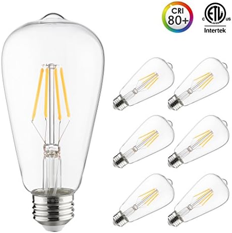Otronics LED Antique Vintage Edison Bulb, ST64 LED Filament Bulb, 4W (40W Equivalent) 470 Lumen Not-dimmable E26 Base,Daylight 5000K, pack of 6