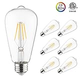 Otronics LED Antique Vintage Edison Bulb, ST64 LED Filament Bulb, 4W (40W Equivalent) 470 Lumen Not-dimmable, Daylight 5000K, pack of 6