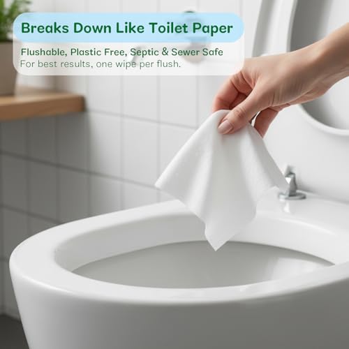 Flushable Travel Size Wet Wipes - Mini, Plastic Free & Unscented, Moist Toilet Paper for Travel with 99% Water, Hypoallergenic for Sensitive Skin, Pocket Size, 48 Pieces (8 Packs)